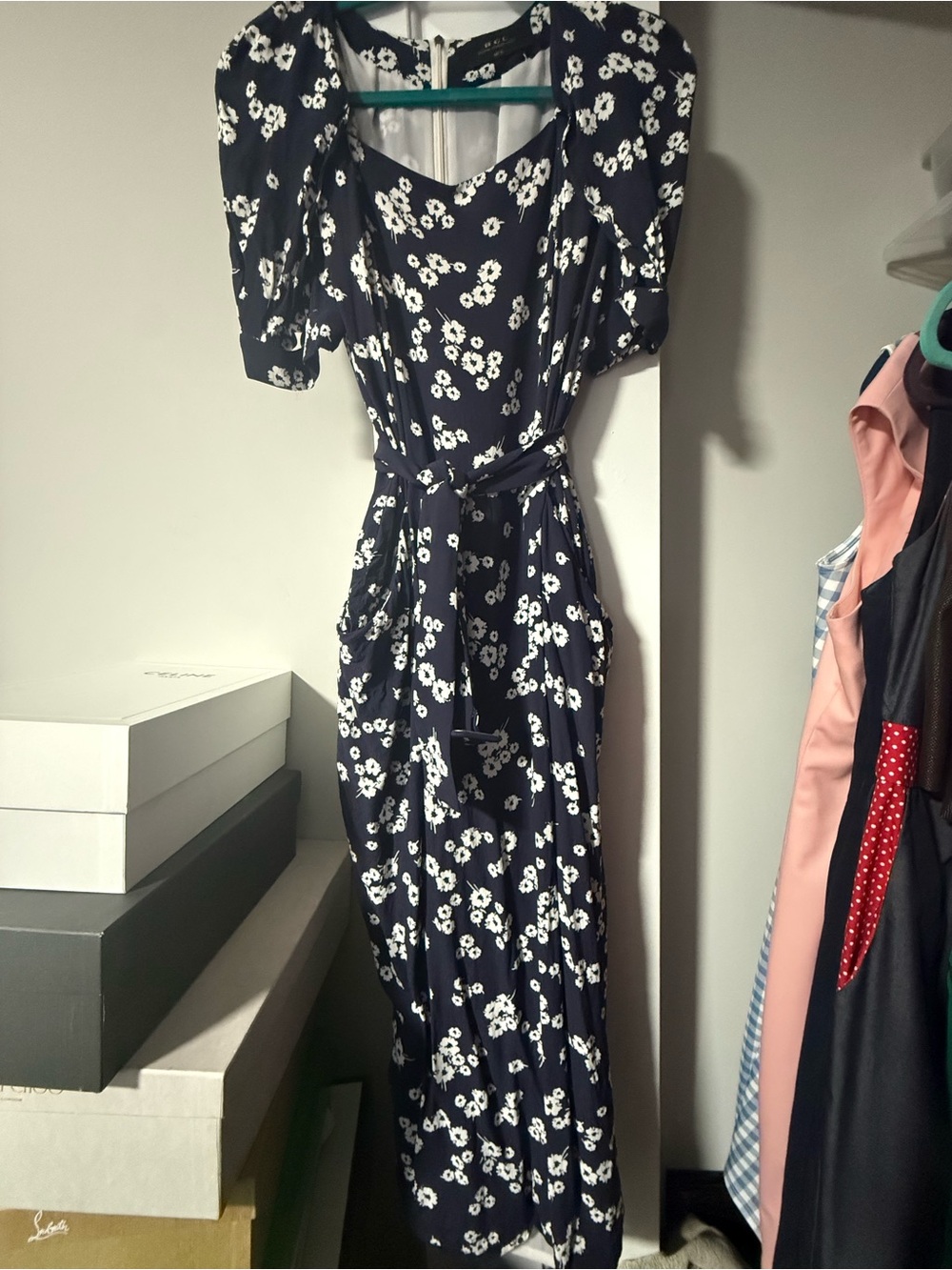 BGL Navy Floral Wrap Maxi Dress with Belt